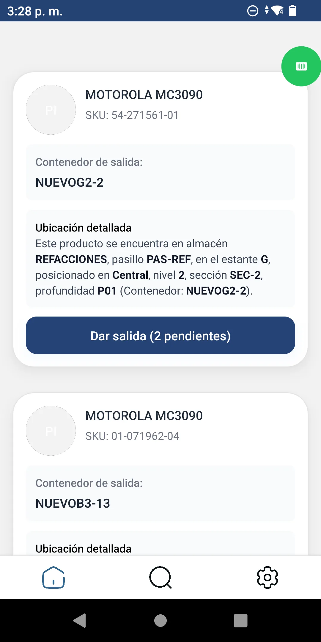 Pantalla de la app Saga: Detalle de salidas
