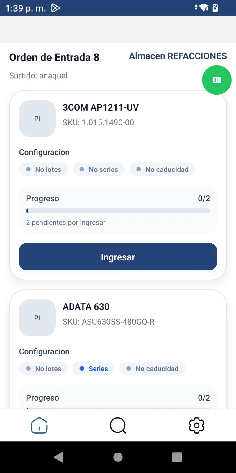 Pantalla de la app Saga: Listado de entradas