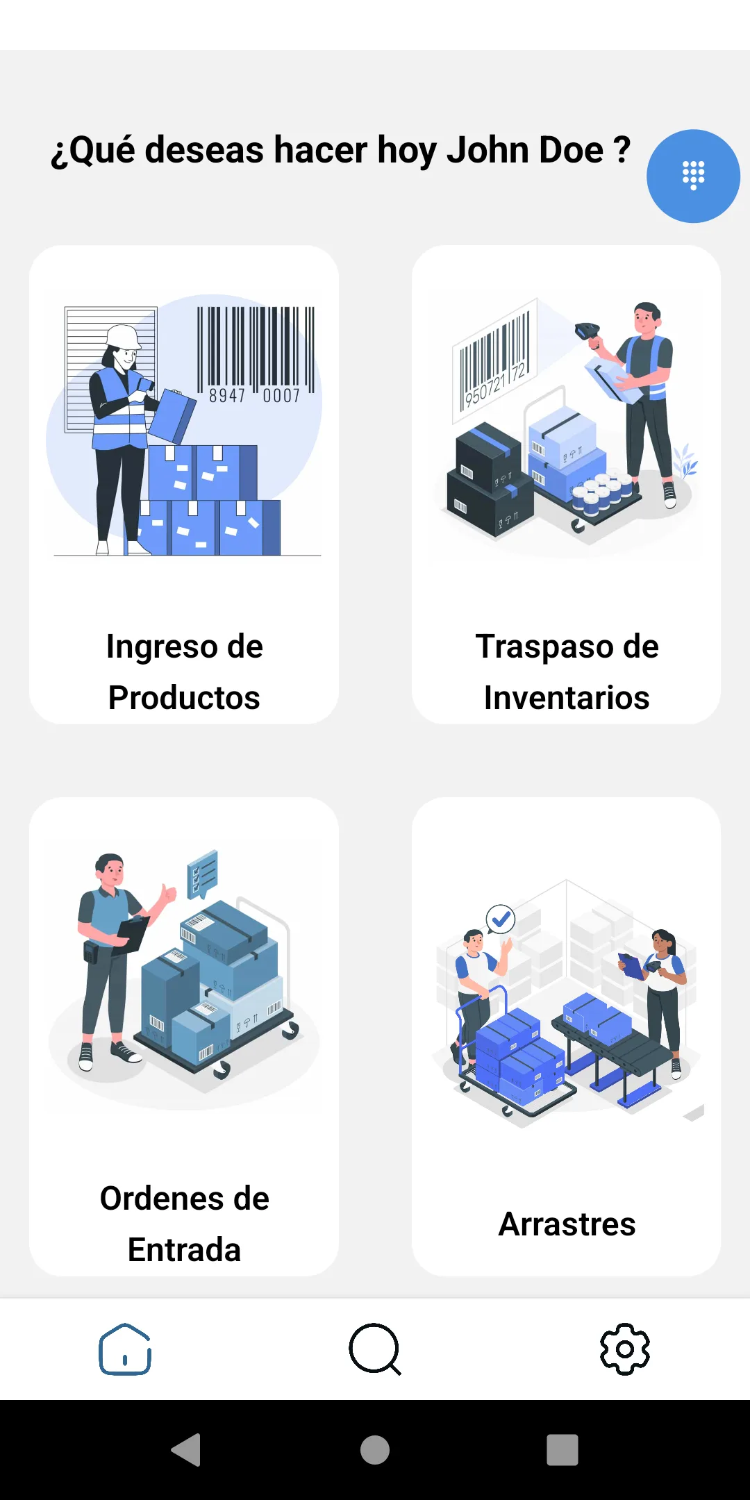 Pantalla de la app Saga: Pantalla principal