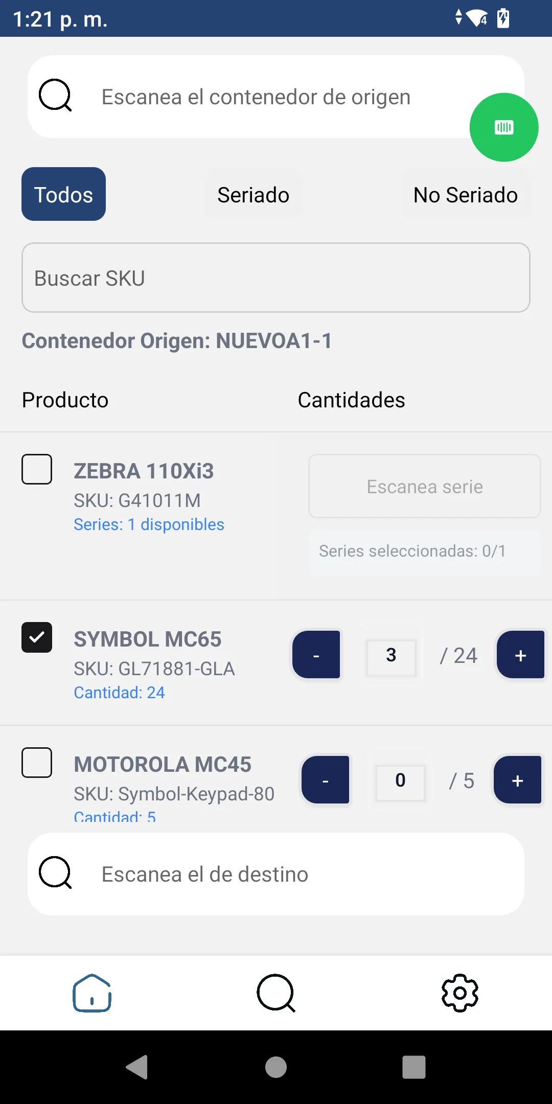 Pantalla de la app Saga: Traspasos