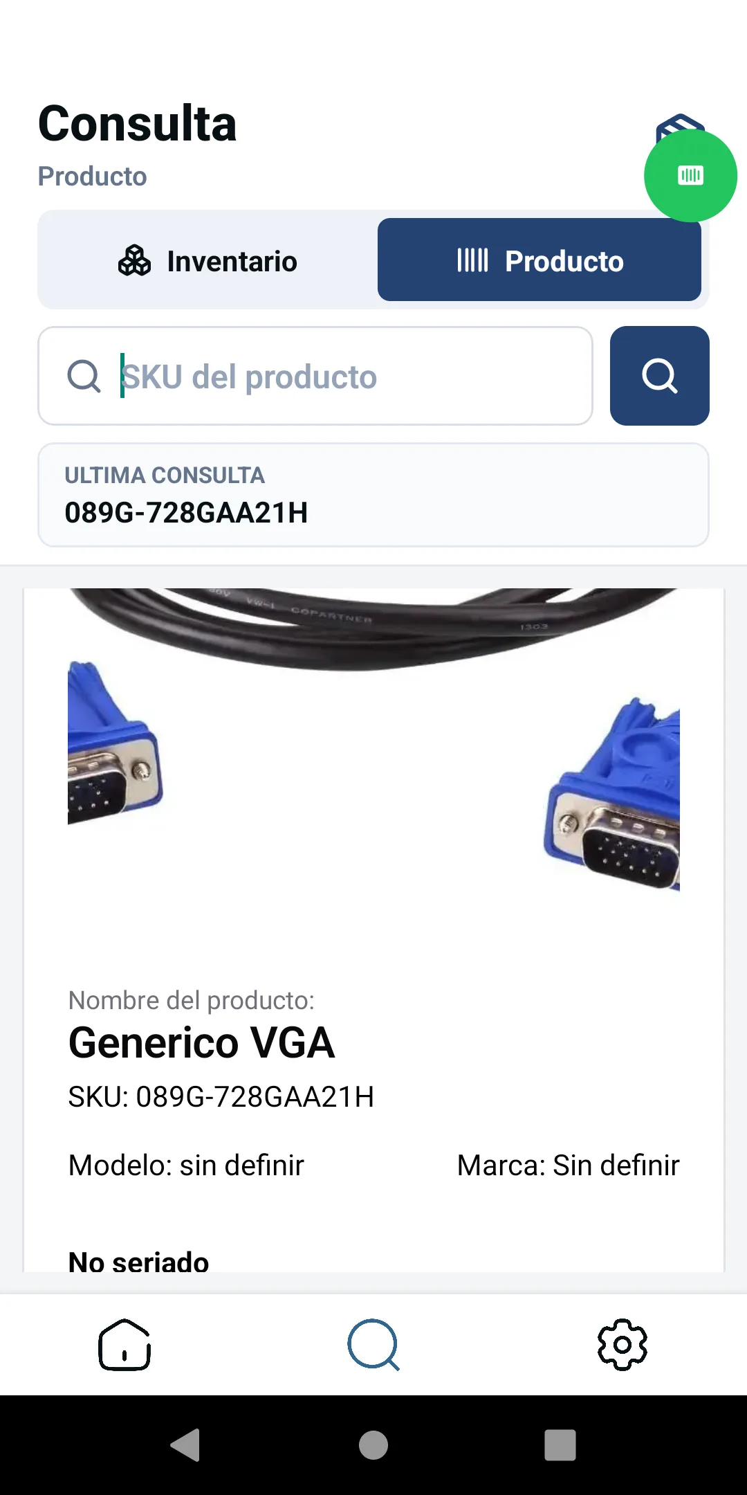 Pantalla de la app Saga: Producto específico